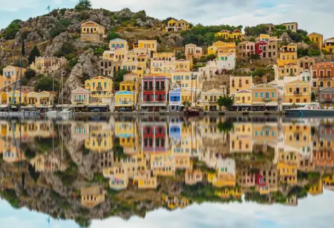 simi island town view at morning